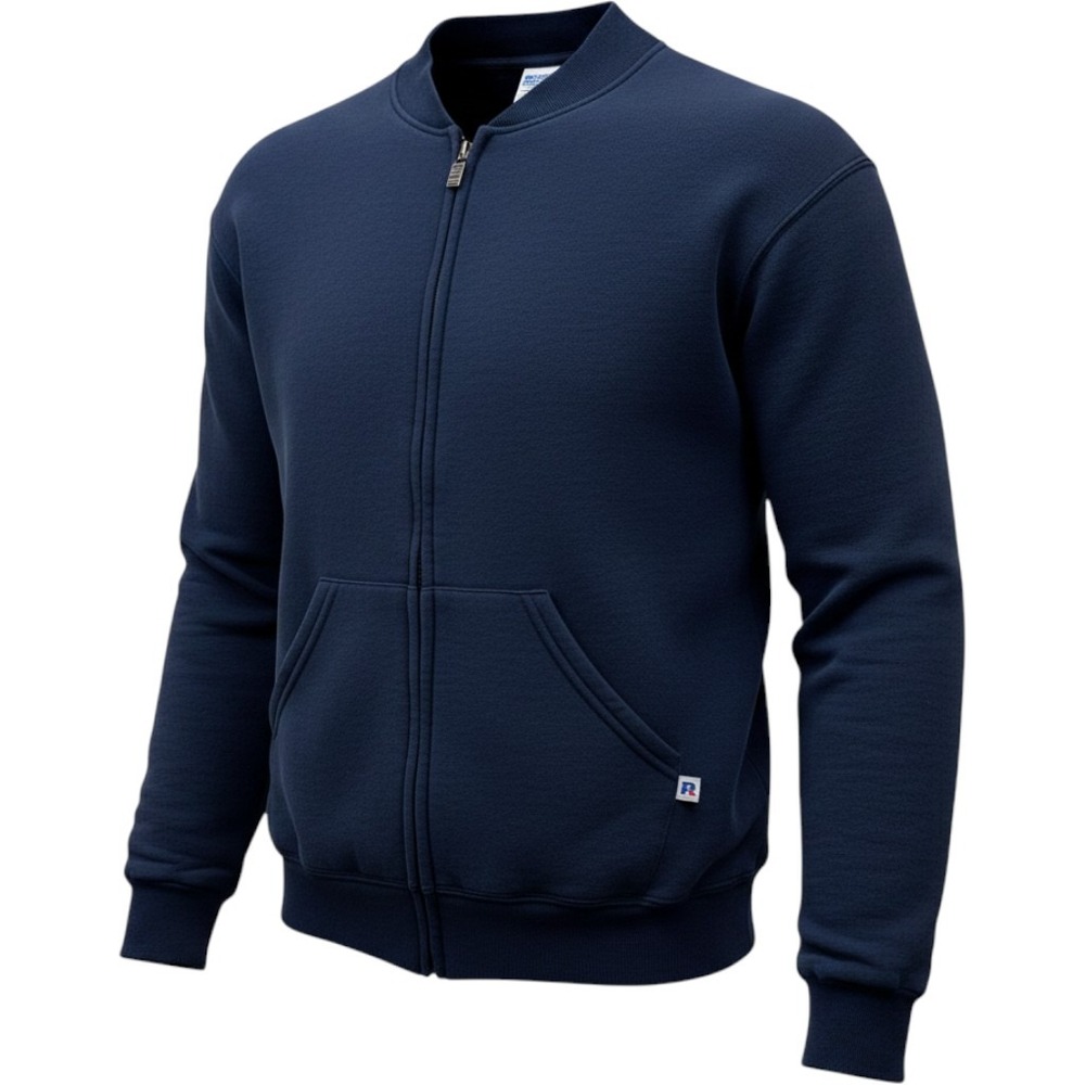 Russell Athletic Vintage Y2K Full Zip Sweatshirt Navy Blue Mock Neck Fleece XL